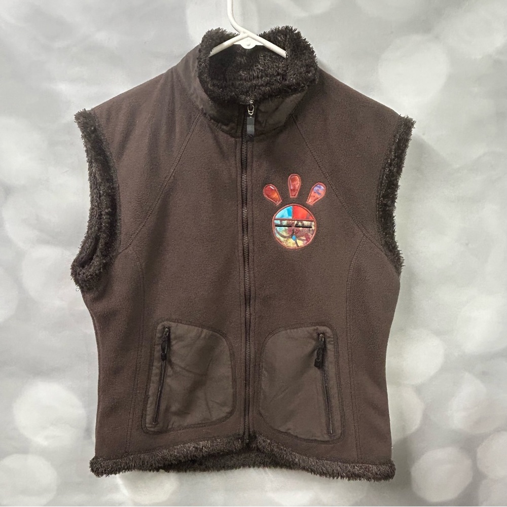 Storm Creek Brown Custom Aztec‎ Native Sun Flower Embroidered Vest Medium